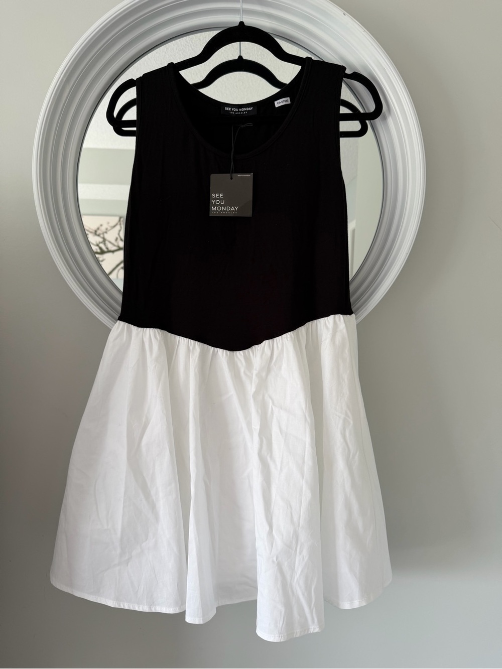 See You Monday Black and White Tiered Sleeveless Dress